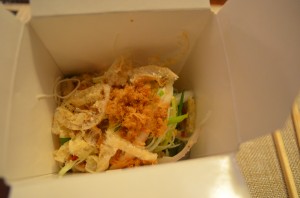 Inside was a delicious thai noodle dish with lobster.